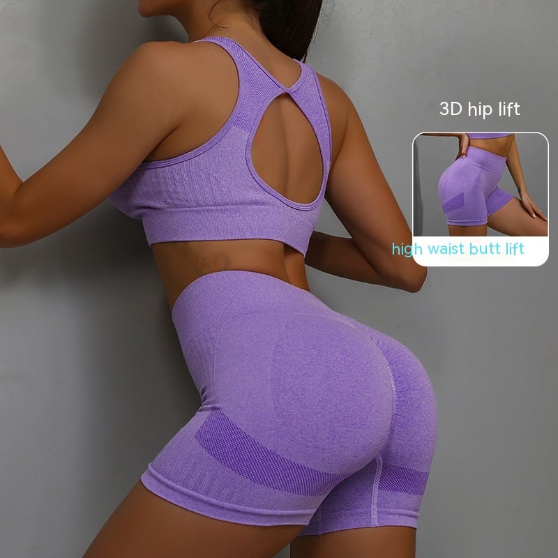 Sports Fitness Yoga Suit Breathable Hip-lifting Shorts And Hollow Out Back Bra Womens Clothing