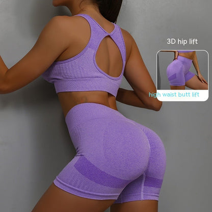 Sports Fitness Yoga Suit Breathable Hip-lifting Shorts And Hollow Out Back Bra Womens Clothing