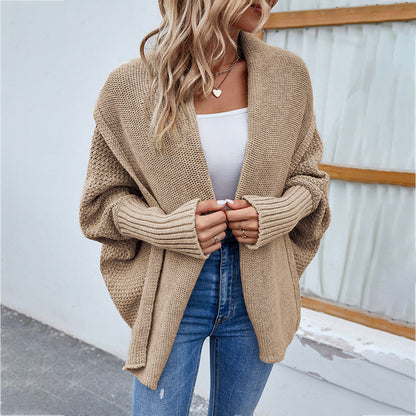 Gestrickter Pullover Einfarbig Batwing-Ärmel Großer Revers-Cardigan Herbst- und Wintermode-Jacke für Damenbekleidung