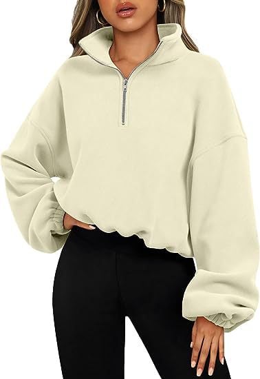 Lockerer Sport-Pullover-Hoodie für Frauen, Winter, einfarbig, mit Reißverschluss und Stehkragen, dickes, warmes Kleidungsstück