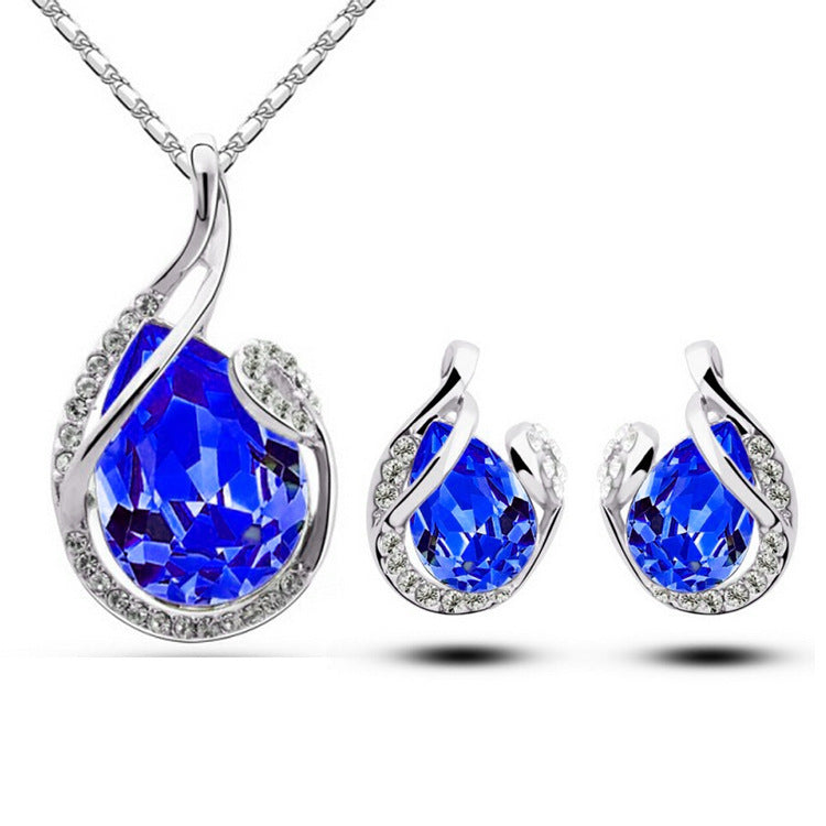 3-teiliges Strass-Halsketten-Set mit Ohrringen, modischer Tropfen-förmiger Schmuck für Frauen zum Valentinstag