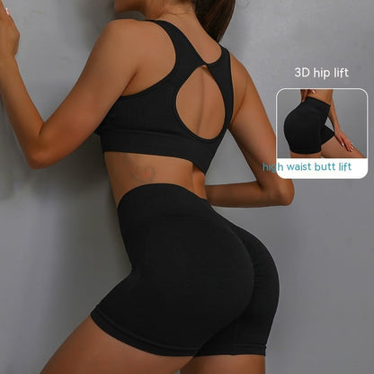 Sports Fitness Yoga Suit Breathable Hip-lifting Shorts And Hollow Out Back Bra Womens Clothing