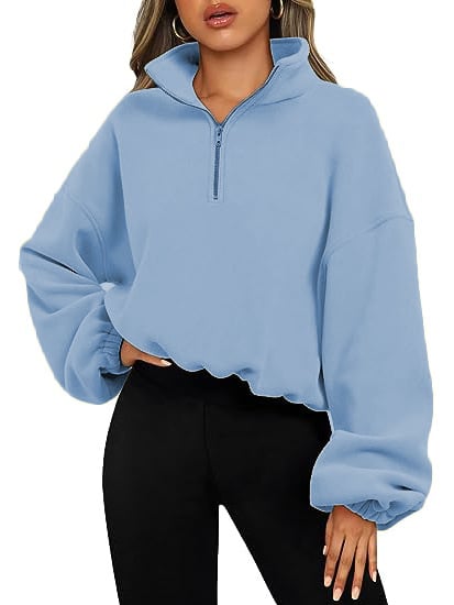 Lockerer Sport-Pullover-Hoodie für Frauen, Winter, einfarbig, mit Reißverschluss und Stehkragen, dickes, warmes Kleidungsstück