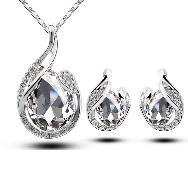 3-teiliges Strass-Halsketten-Set mit Ohrringen, modischer Tropfen-förmiger Schmuck für Frauen zum Valentinstag