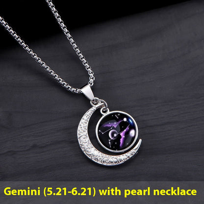 12 Sternzeichen Mond Stern Leuchtende Halskette Anhänger Schmuck Damen Anhänger Hohler Leuchtender Stein Halskette Geschenk