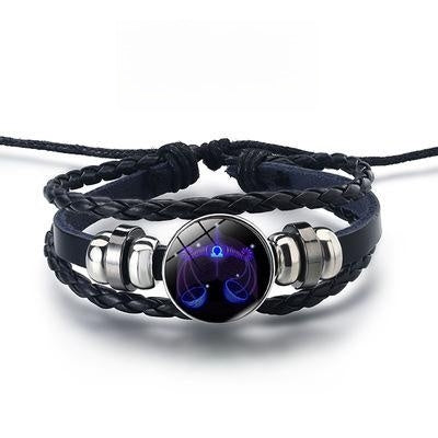 Zodiac Sign Luminous Bracelet Fashionable Night Light Punk Style Starry Sky Bracelet for Men, Women and Children