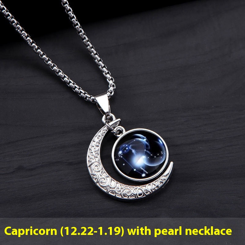 12 Sternzeichen Mond Stern Leuchtende Halskette Anhänger Schmuck Damen Anhänger Hohler Leuchtender Stein Halskette Geschenk
