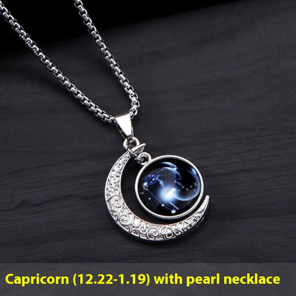 12 Sternzeichen Mond Stern Leuchtende Halskette Anhänger Schmuck Damen Anhänger Hohler Leuchtender Stein Halskette Geschenk
