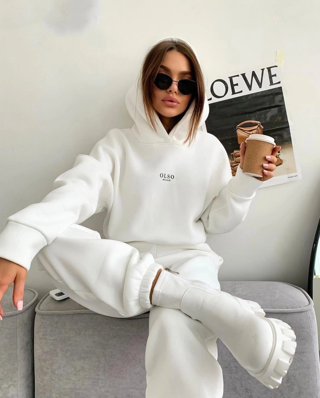 Damen Strickfleece Freizeitanzug Zweiteiler