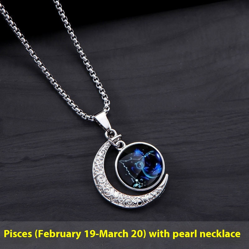 12 Sternzeichen Mond Stern Leuchtende Halskette Anhänger Schmuck Damen Anhänger Hohler Leuchtender Stein Halskette Geschenk