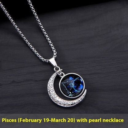 12 Sternzeichen Mond Stern Leuchtende Halskette Anhänger Schmuck Damen Anhänger Hohler Leuchtender Stein Halskette Geschenk