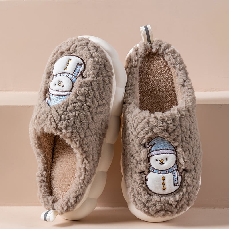 Cute snowman slippers for winter, warm, plush, thick-soled, non-slip, for couples, soft-bottomed slippers, bedroom slippers