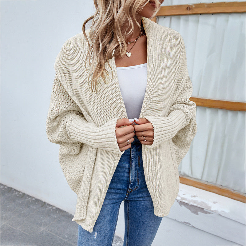 Gestrickter Pullover Einfarbig Batwing-Ärmel Großer Revers-Cardigan Herbst- und Wintermode-Jacke für Damenbekleidung