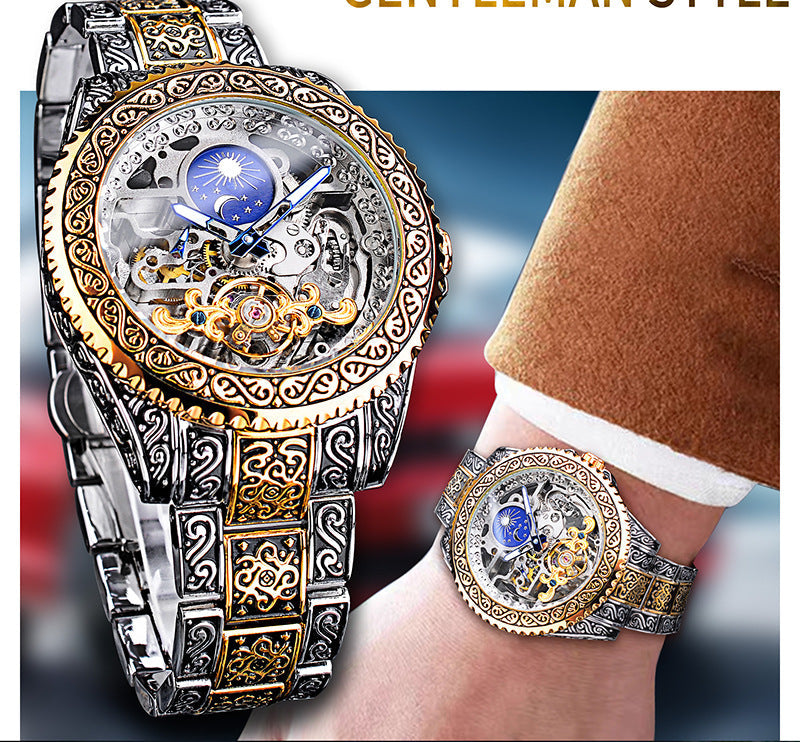 Mechanical luxury watch for men, skeleton watch with tourbillon