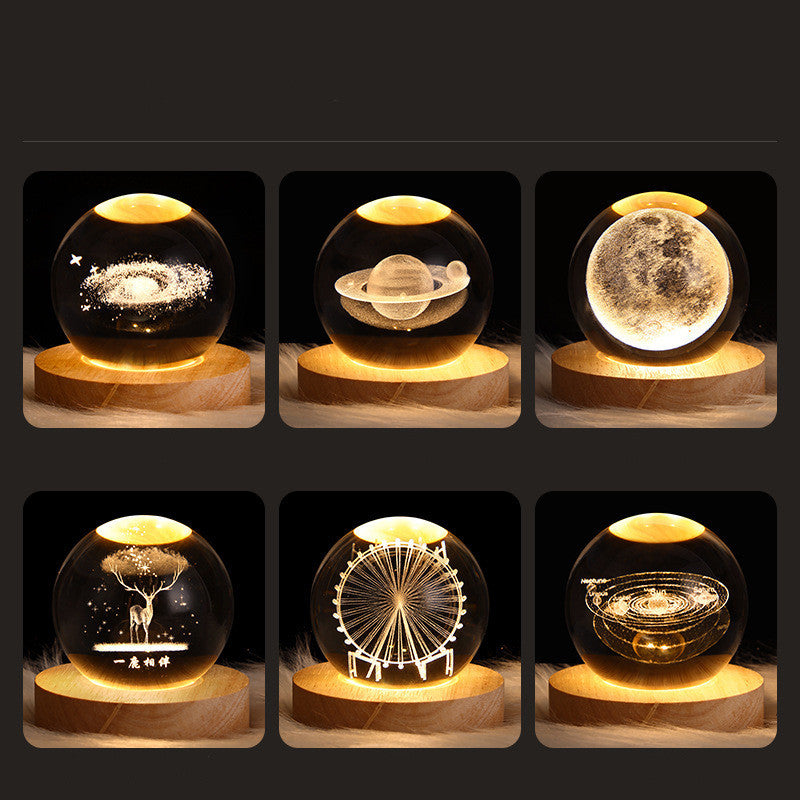 Leuchtender Sternen himmel und Planeten Mond Mond Kristall kugel Kleine Nacht lampe Projektion Ambiente Licht Kreatives Geschenk Neues seltsames Geschenk - MG-warehouse24.de UG