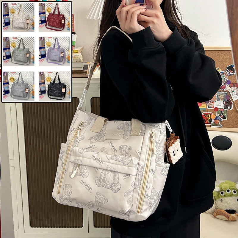 Bear Print Große Kapazität Multi-Pocket Tote Bag Umhängetasche Crossbody Leicht zum Ausgehen Handtasche