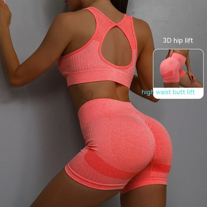 Sports Fitness Yoga Suit Breathable Hip-lifting Shorts And Hollow Out Back Bra Womens Clothing