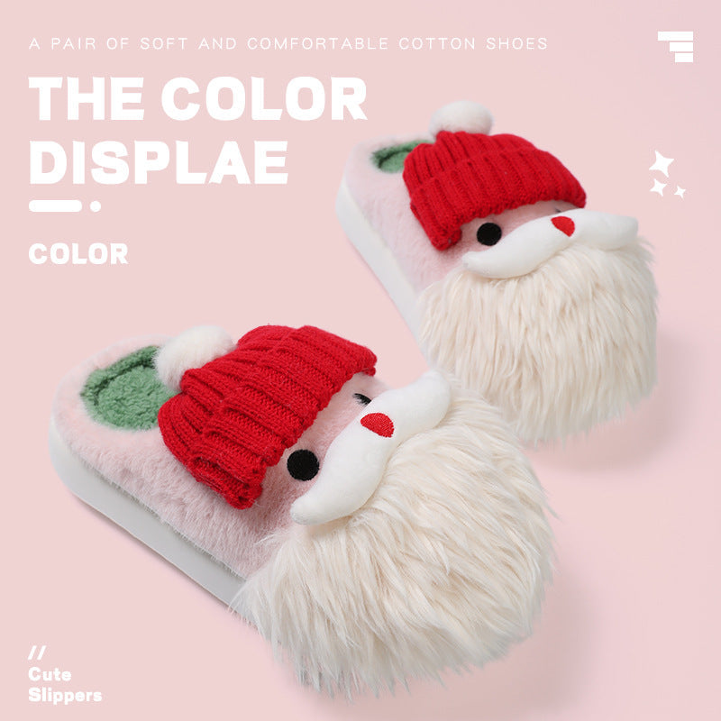 Süße Weihnachtsmann Hausschuhe Winter Warm Indoor rutschfeste Boden Plüschschuhe für Frauen