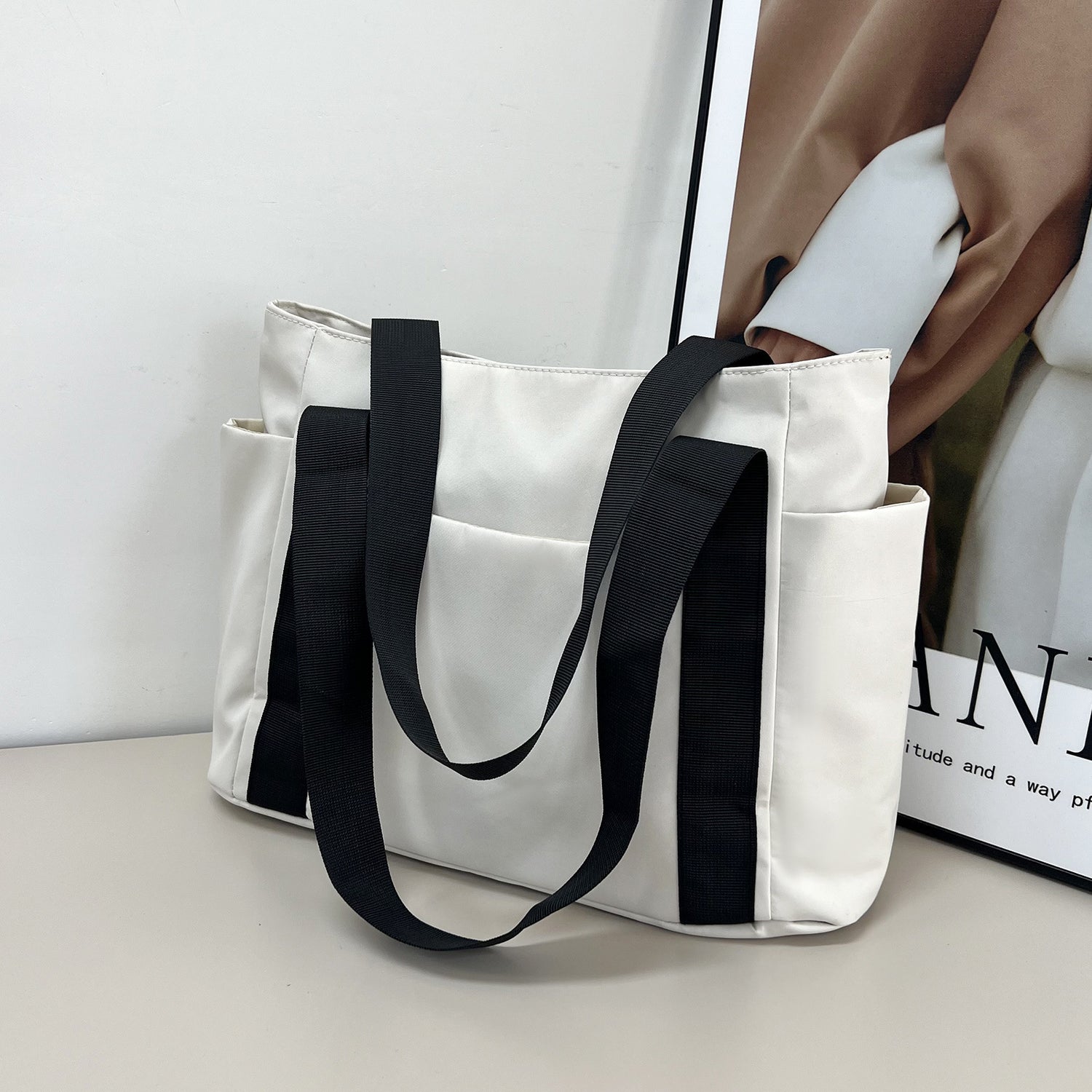 New Japanese style solid color shopping bag shoulder bag casual simple canvas handbag