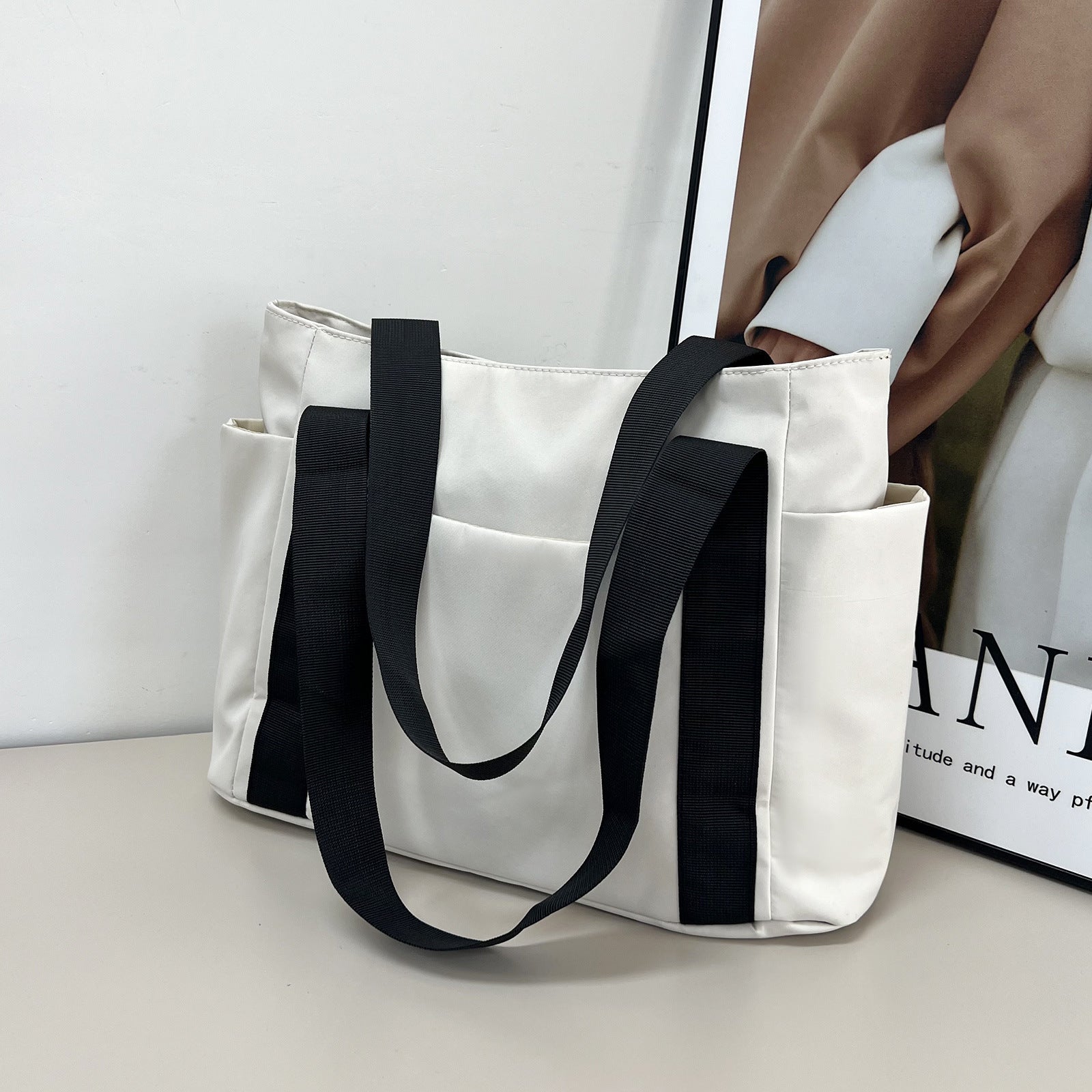 New Japanese style solid color shopping bag shoulder bag casual simple canvas handbag