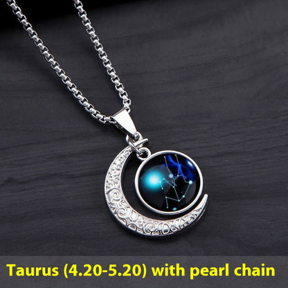 12 Sternzeichen Mond Stern Leuchtende Halskette Anhänger Schmuck Damen Anhänger Hohler Leuchtender Stein Halskette Geschenk