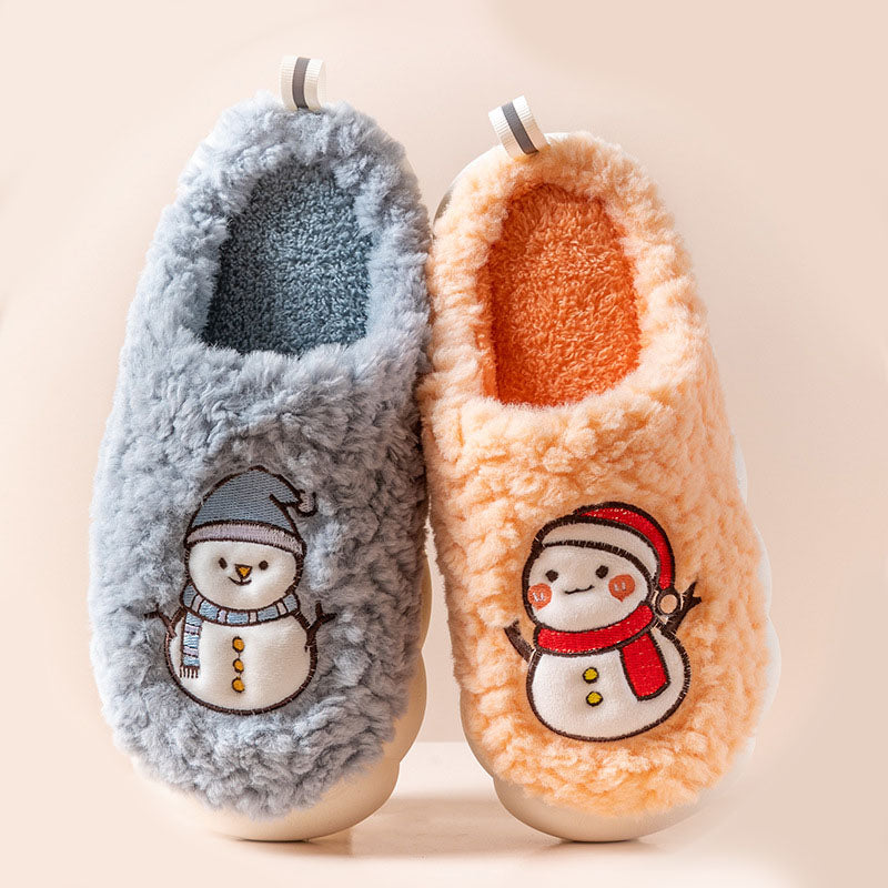 Cute snowman slippers for winter, warm, plush, thick-soled, non-slip, for couples, soft-bottomed slippers, bedroom slippers