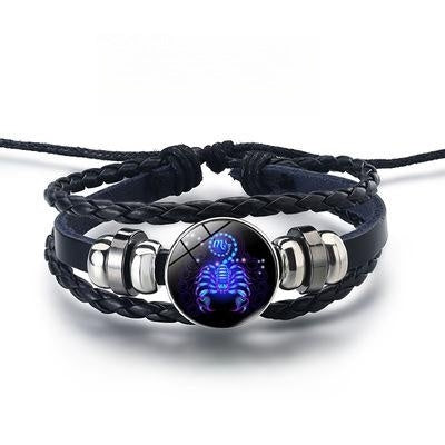 Zodiac Sign Luminous Bracelet Fashionable Night Light Punk Style Starry Sky Bracelet for Men, Women and Children