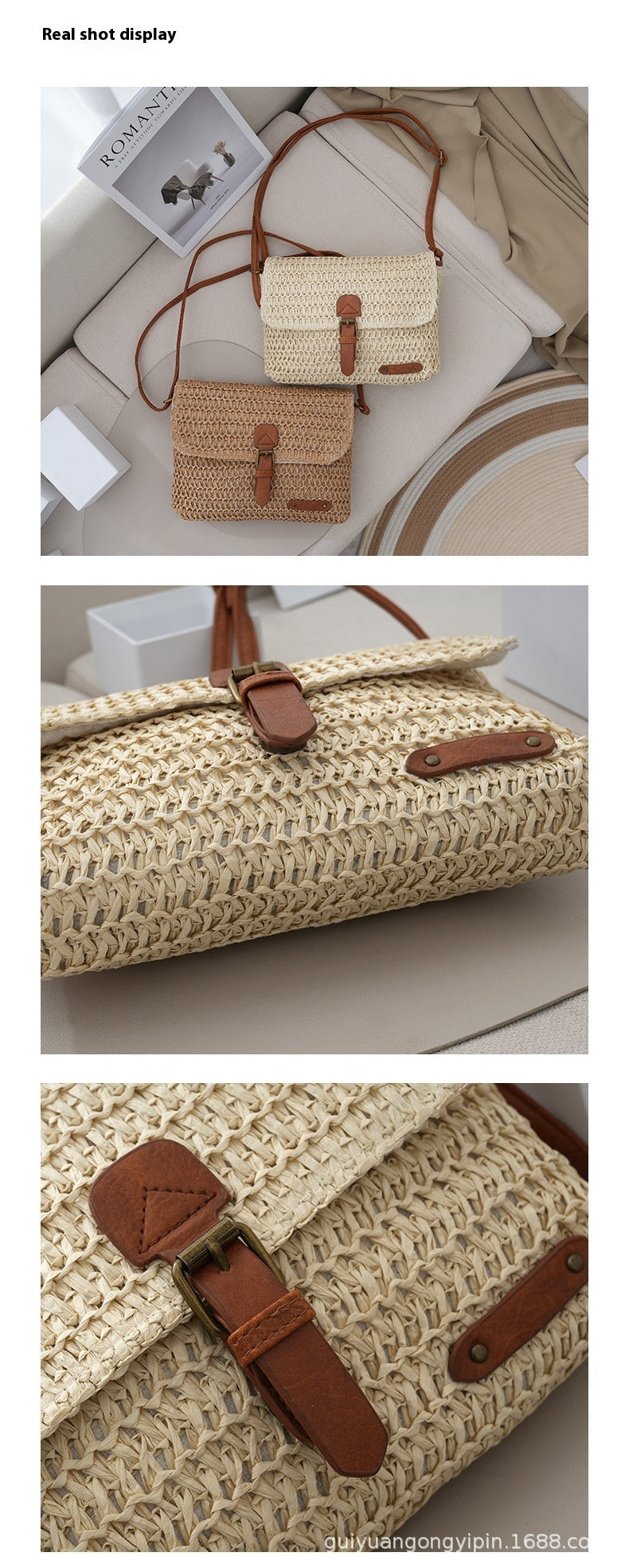 Damen Sommer Beach Travel Crossbody Strohtasche