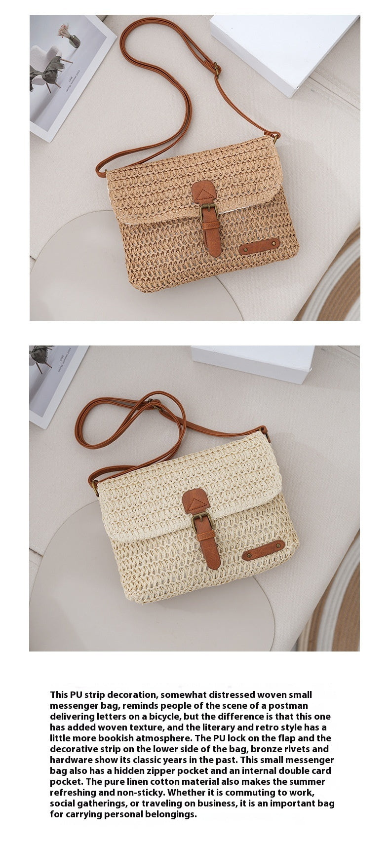 Damen Sommer Beach Travel Crossbody Strohtasche