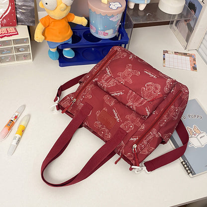 Bear Print Große Kapazität Multi-Pocket Tote Bag Umhängetasche Crossbody Leicht zum Ausgehen Handtasche