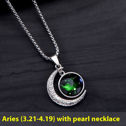 12 Sternzeichen Mond Stern Leuchtende Halskette Anhänger Schmuck Damen Anhänger Hohler Leuchtender Stein Halskette Geschenk