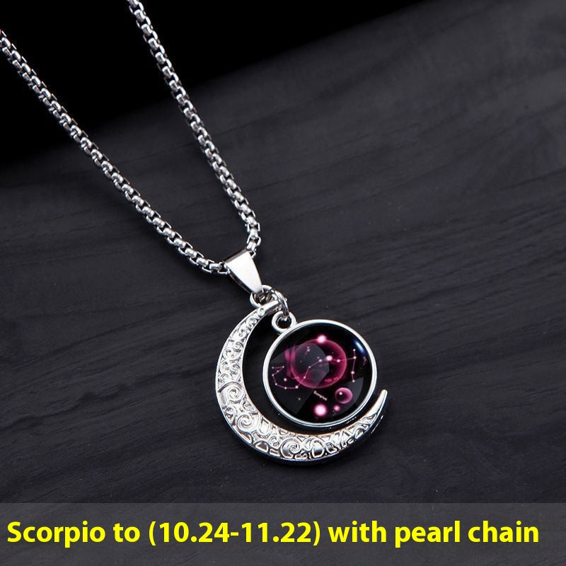 12 Sternzeichen Mond Stern Leuchtende Halskette Anhänger Schmuck Damen Anhänger Hohler Leuchtender Stein Halskette Geschenk
