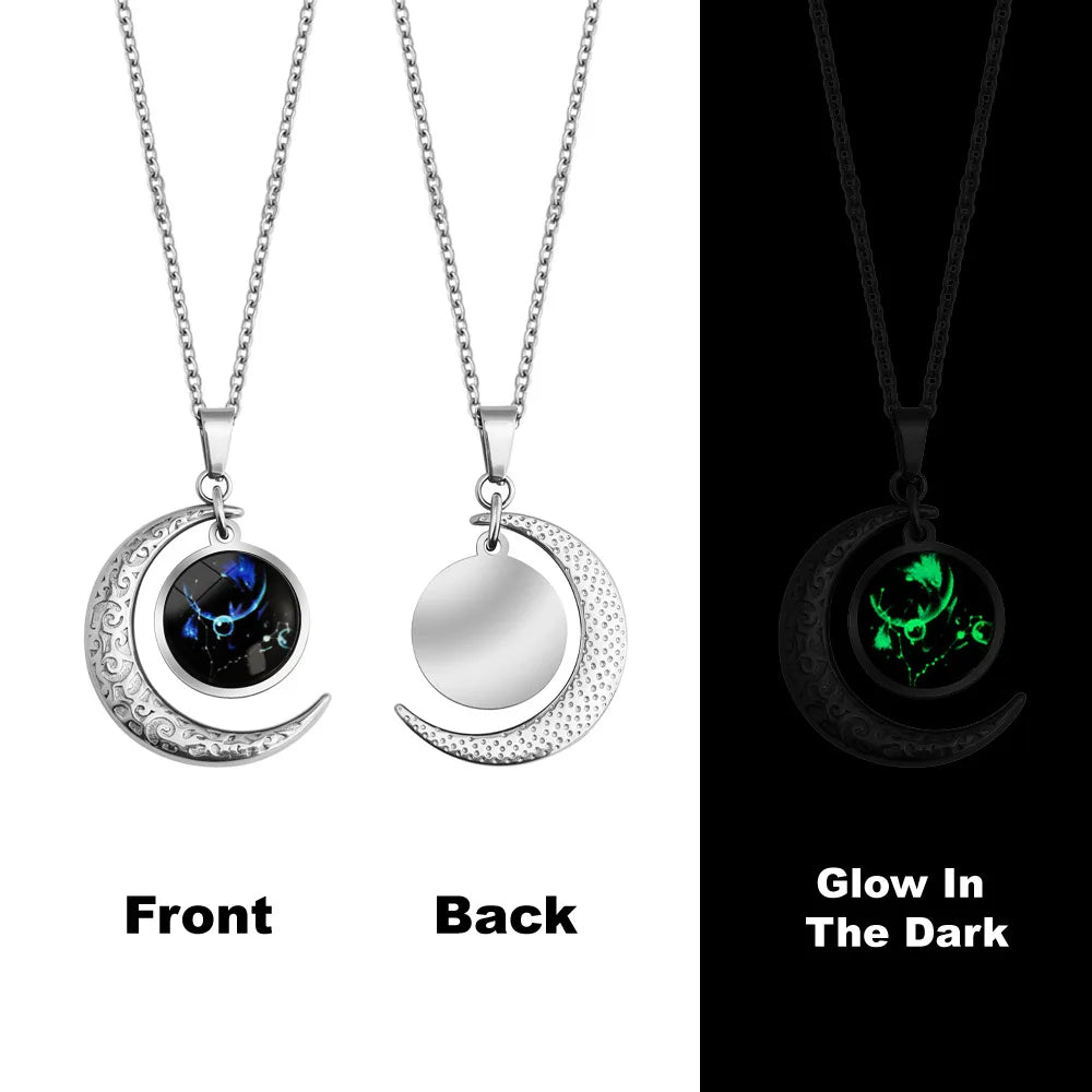 12 Sternzeichen Mond Stern Leuchtende Halskette Anhänger Schmuck Damen Anhänger Hohler Leuchtender Stein Halskette Geschenk