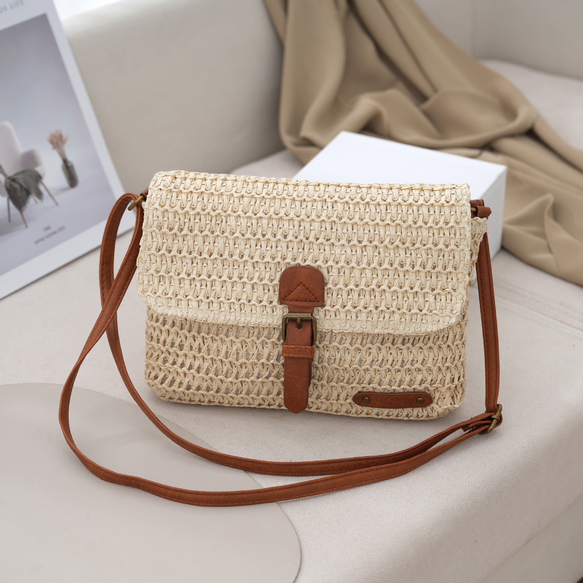 Damen Sommer Beach Travel Crossbody Strohtasche