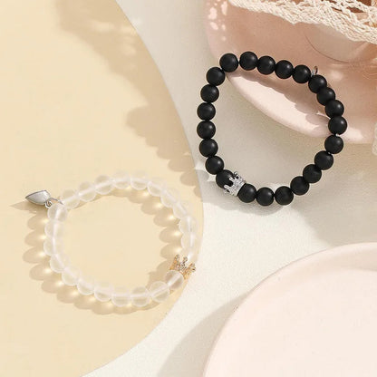Handgefertigtes Kronen-Perlen-Charms-Armband, leuchtendes Herz, im Dunkeln leuchtendes Partnerarmband für Liebhaber, Männer und Frauen, fluoreszierendes Geschenk