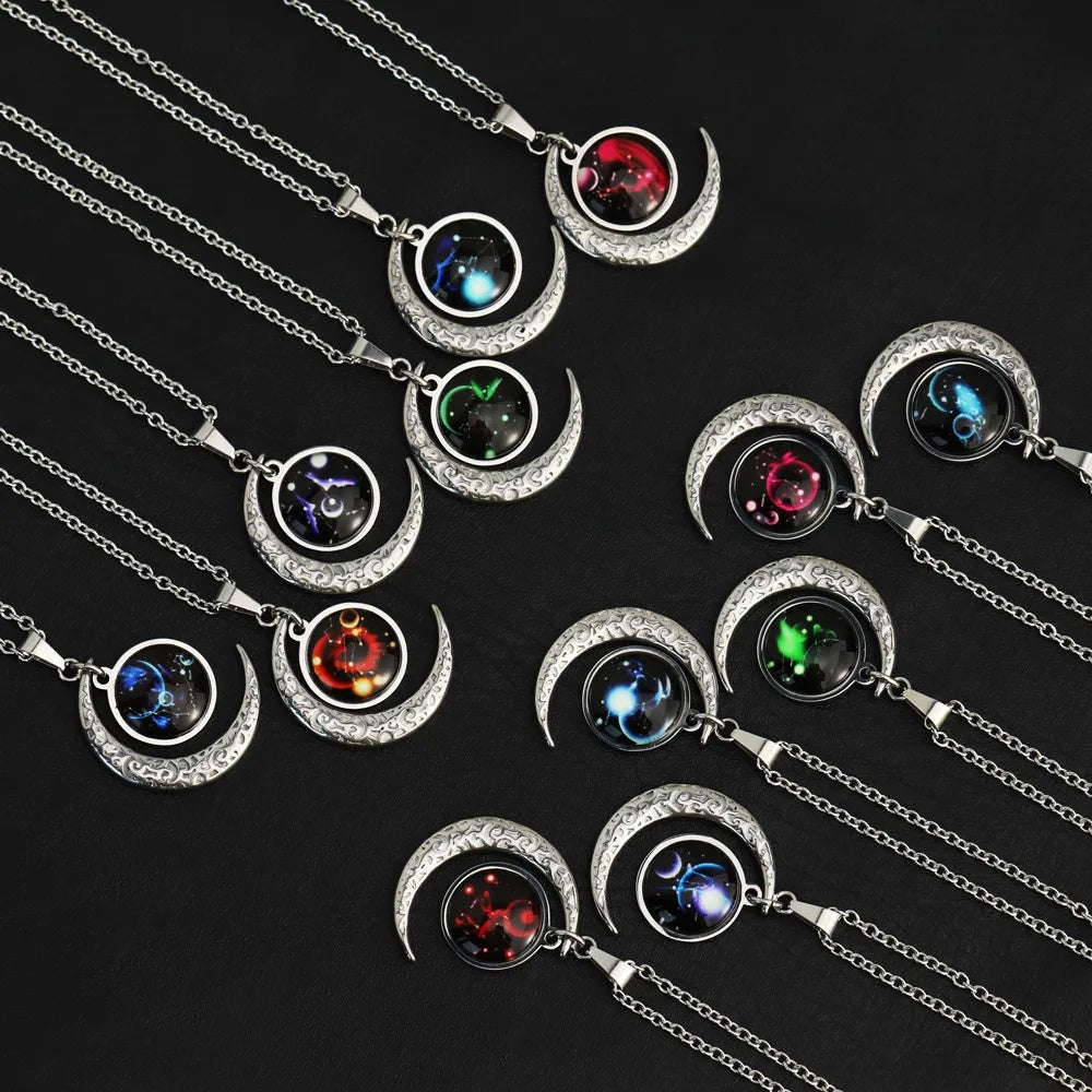 12 Sternzeichen Mond Stern Leuchtende Halskette Anhänger Schmuck Damen Anhänger Hohler Leuchtender Stein Halskette Geschenk