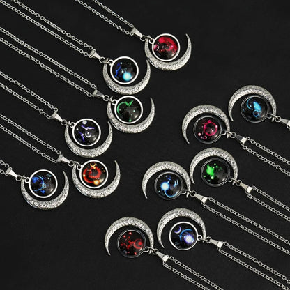 12 Sternzeichen Mond Stern Leuchtende Halskette Anhänger Schmuck Damen Anhänger Hohler Leuchtender Stein Halskette Geschenk