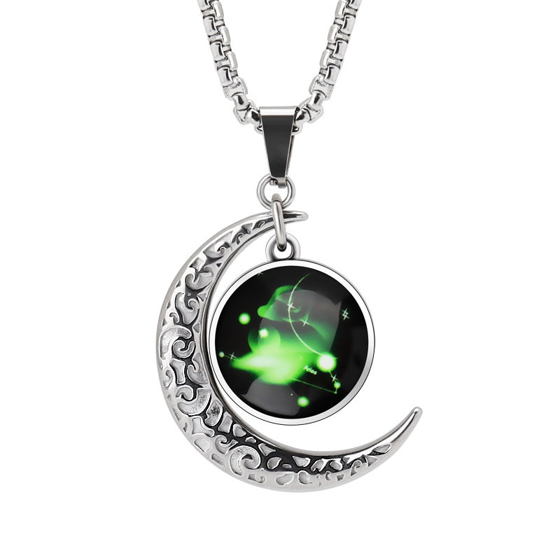 12 Sternzeichen Mond Stern Leuchtende Halskette Anhänger Schmuck Damen Anhänger Hohler Leuchtender Stein Halskette Geschenk