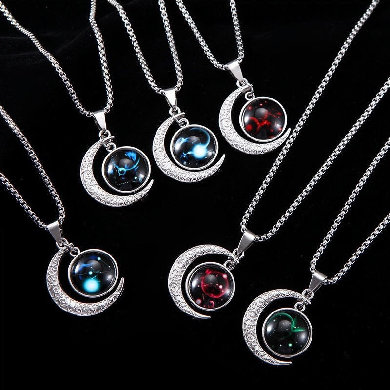 12 Sternzeichen Mond Stern Leuchtende Halskette Anhänger Schmuck Damen Anhänger Hohler Leuchtender Stein Halskette Geschenk