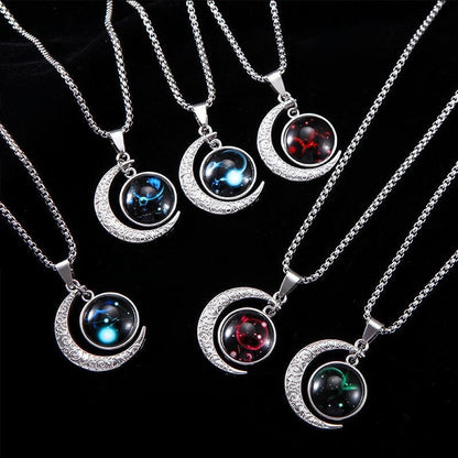 12 Sternzeichen Mond Stern Leuchtende Halskette Anhänger Schmuck Damen Anhänger Hohler Leuchtender Stein Halskette Geschenk