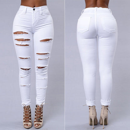 Zerrissene Jeans für Frauen, enge Hosen, lässige High-Waist-hose