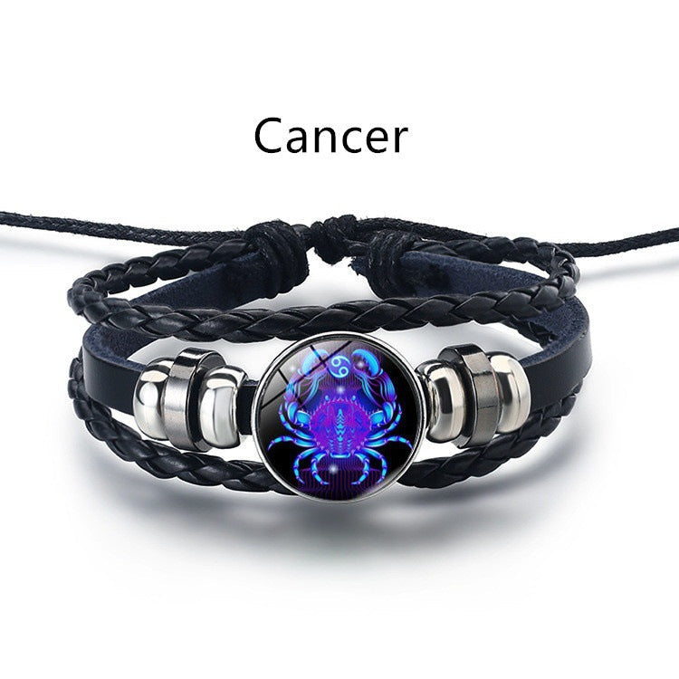 Zodiac Sign Luminous Bracelet Fashionable Night Light Punk Style Starry Sky Bracelet for Men, Women and Children